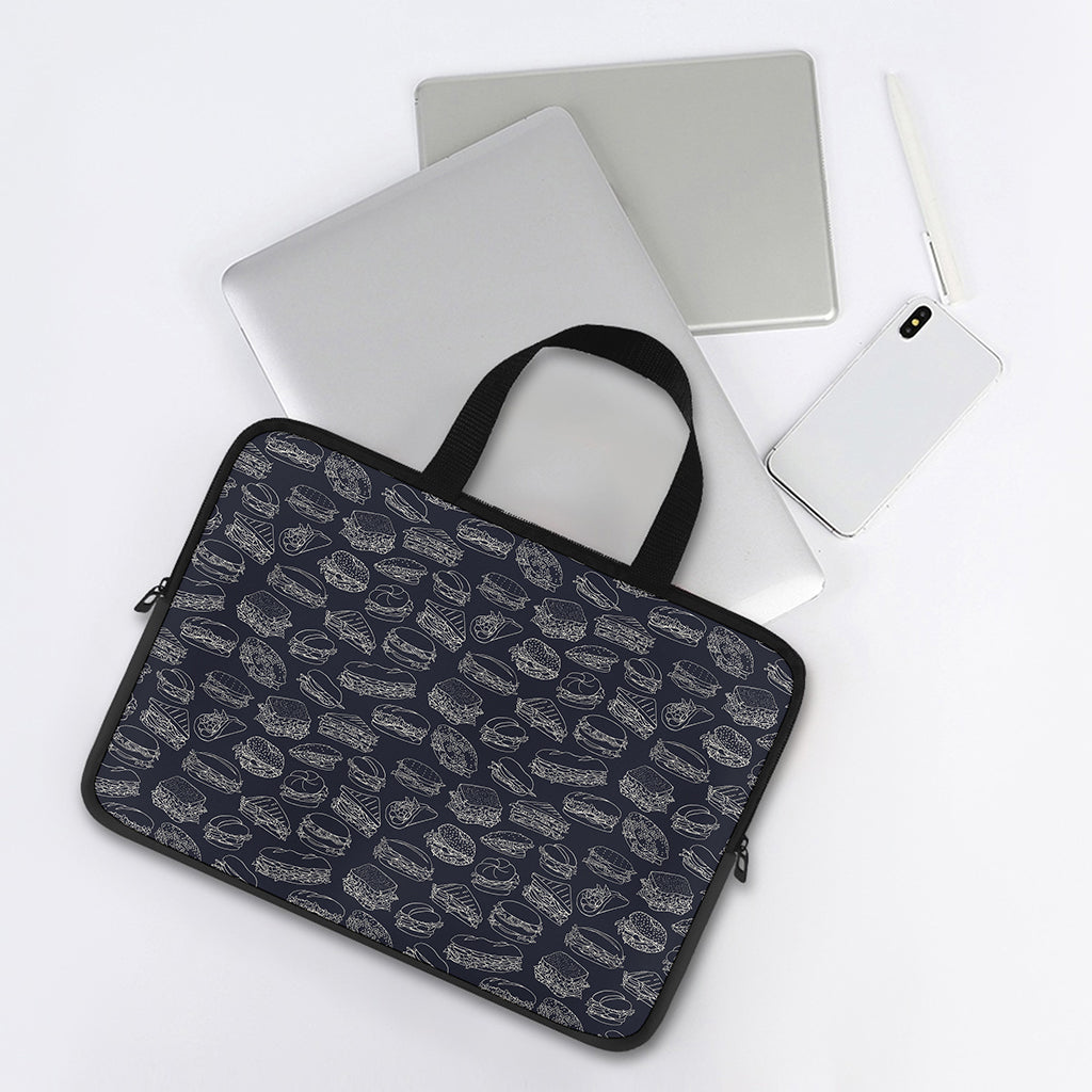 Navy Doodle Sandwich Pattern Print Laptop Sleeve With Handle