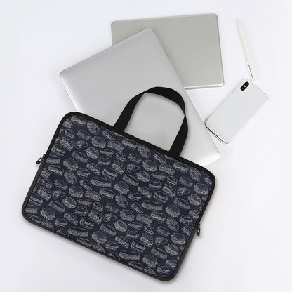 Navy Doodle Sandwich Pattern Print Laptop Sleeve With Handle