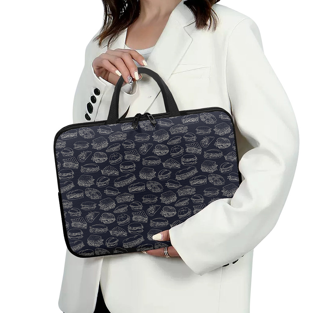 Navy Doodle Sandwich Pattern Print Laptop Sleeve With Handle
