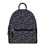 Navy Doodle Sandwich Pattern Print Leather Backpack