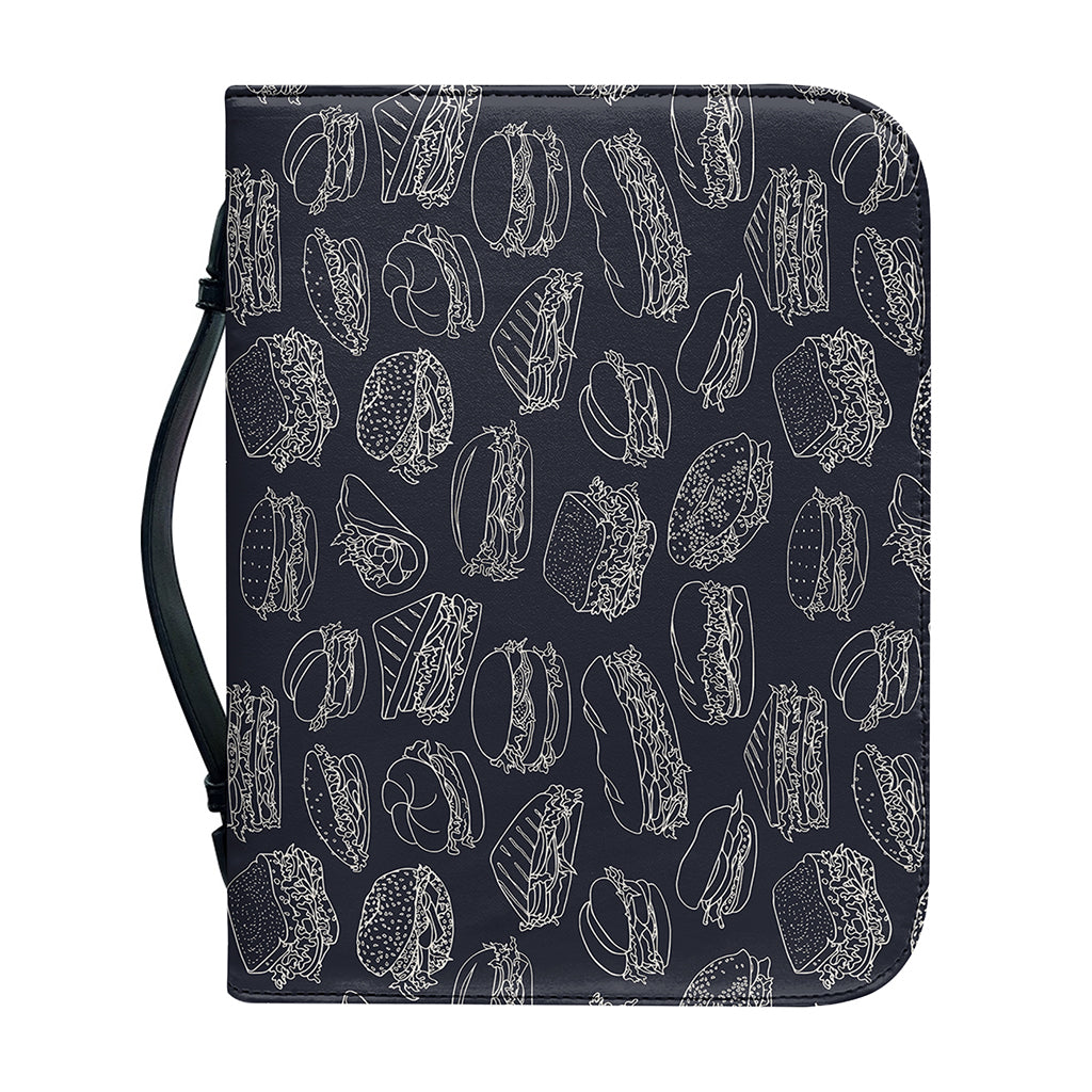 Navy Doodle Sandwich Pattern Print Leather Bible Cover