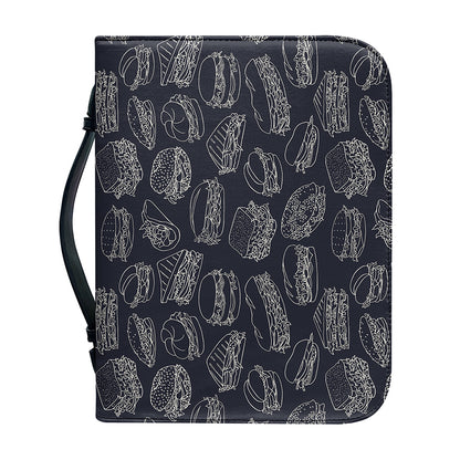 Navy Doodle Sandwich Pattern Print Leather Bible Cover