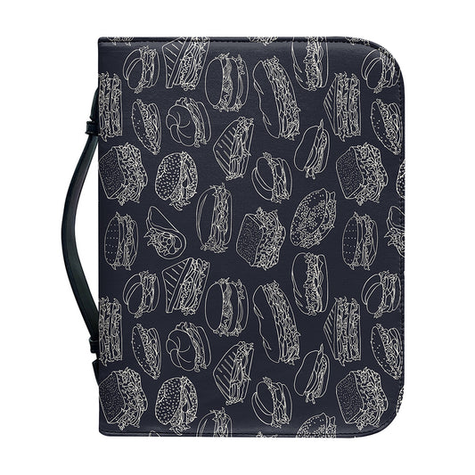Navy Doodle Sandwich Pattern Print Leather Bible Cover