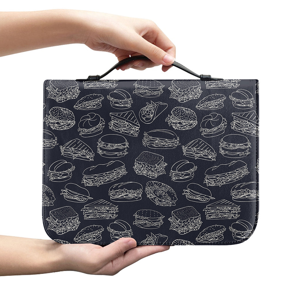 Navy Doodle Sandwich Pattern Print Leather Bible Cover