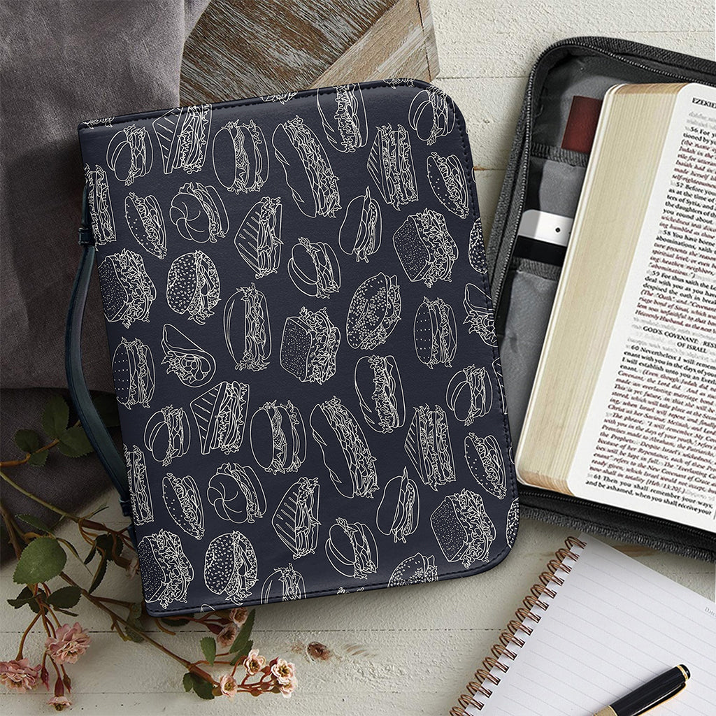 Navy Doodle Sandwich Pattern Print Leather Bible Cover