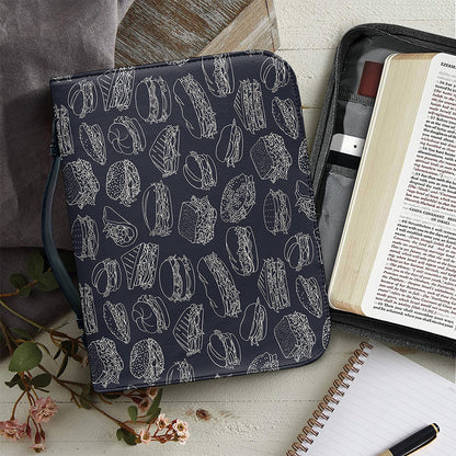 Navy Doodle Sandwich Pattern Print Leather Bible Cover