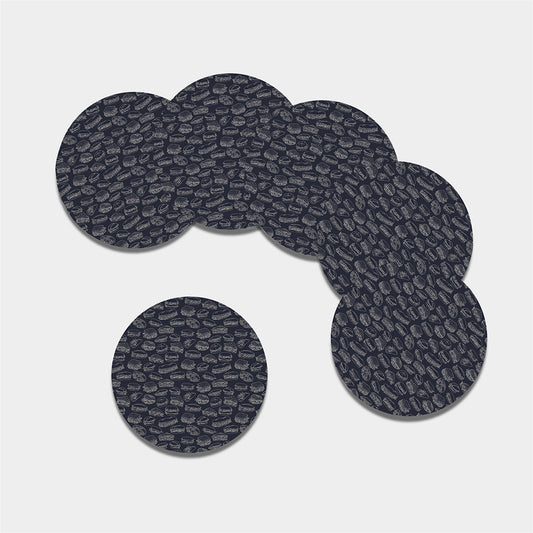 Navy Doodle Sandwich Pattern Print Leather Coaster Set