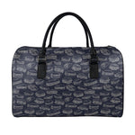 Navy Doodle Sandwich Pattern Print Leather Duffle Bag