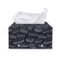 Navy Doodle Sandwich Pattern Print Leather Tissue Box Cover