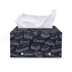 Navy Doodle Sandwich Pattern Print Leather Tissue Box Cover