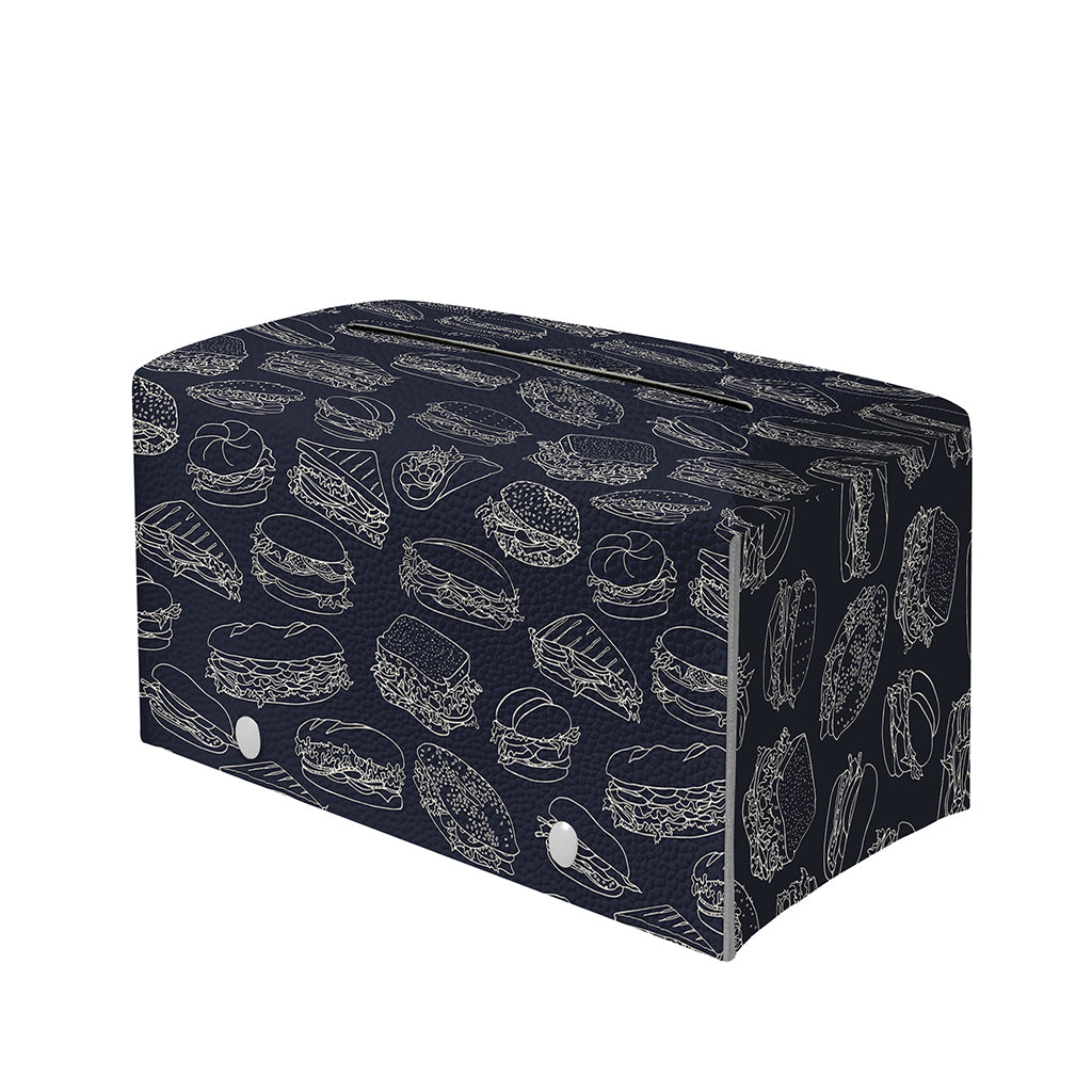 Navy Doodle Sandwich Pattern Print Leather Tissue Box Cover