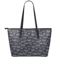 Navy Doodle Sandwich Pattern Print Leather Tote Bag With Zipper