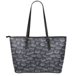 Navy Doodle Sandwich Pattern Print Leather Tote Bag