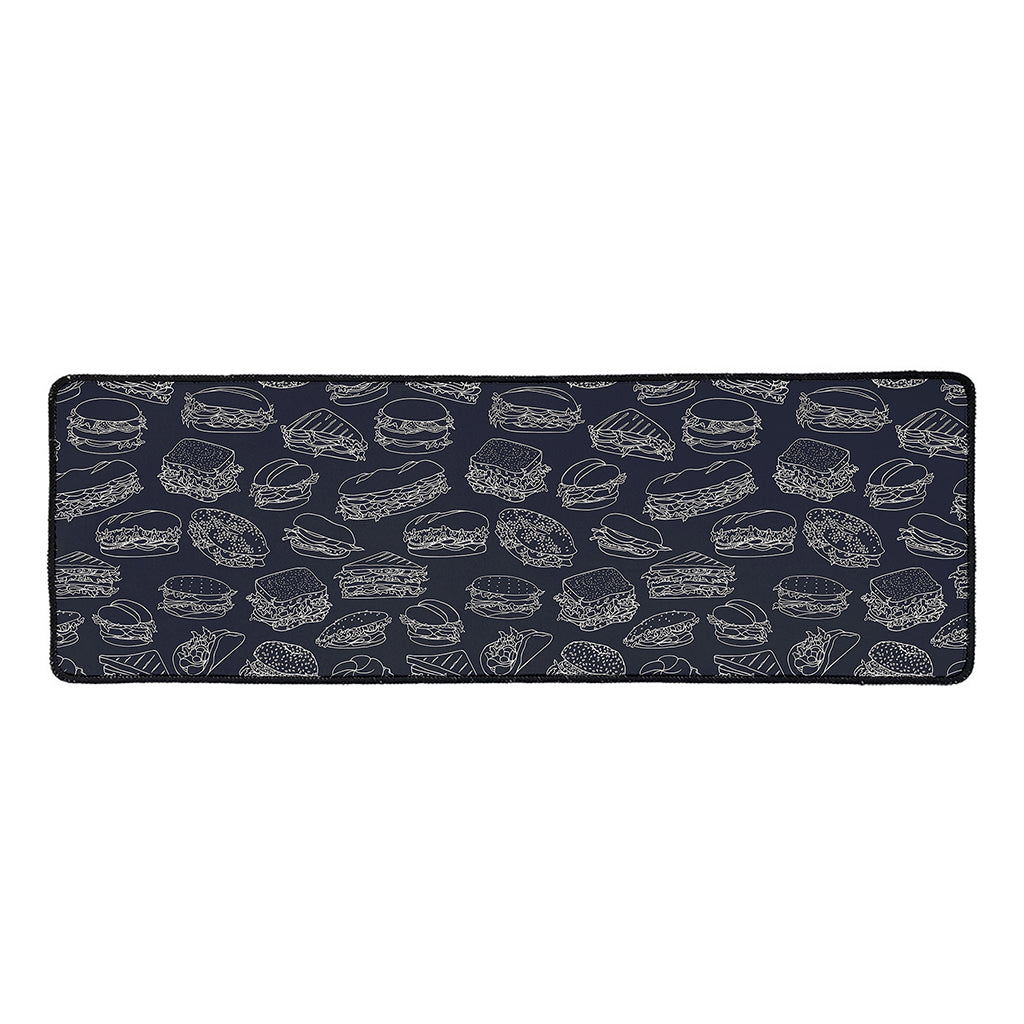 Navy Doodle Sandwich Pattern Print Long Kitchen Mat