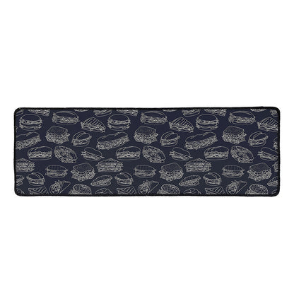 Navy Doodle Sandwich Pattern Print Long Kitchen Mat