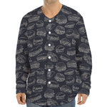 Navy Doodle Sandwich Pattern Print Long Sleeve Baseball Jersey