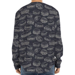 Navy Doodle Sandwich Pattern Print Long Sleeve Baseball Jersey