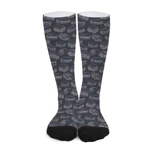 Navy Doodle Sandwich Pattern Print Long Socks