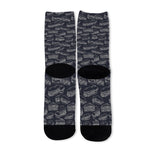 Navy Doodle Sandwich Pattern Print Long Socks