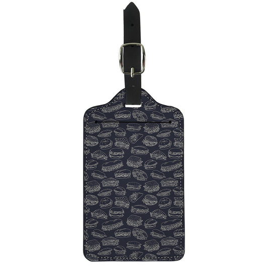 Navy Doodle Sandwich Pattern Print Luggage Tag