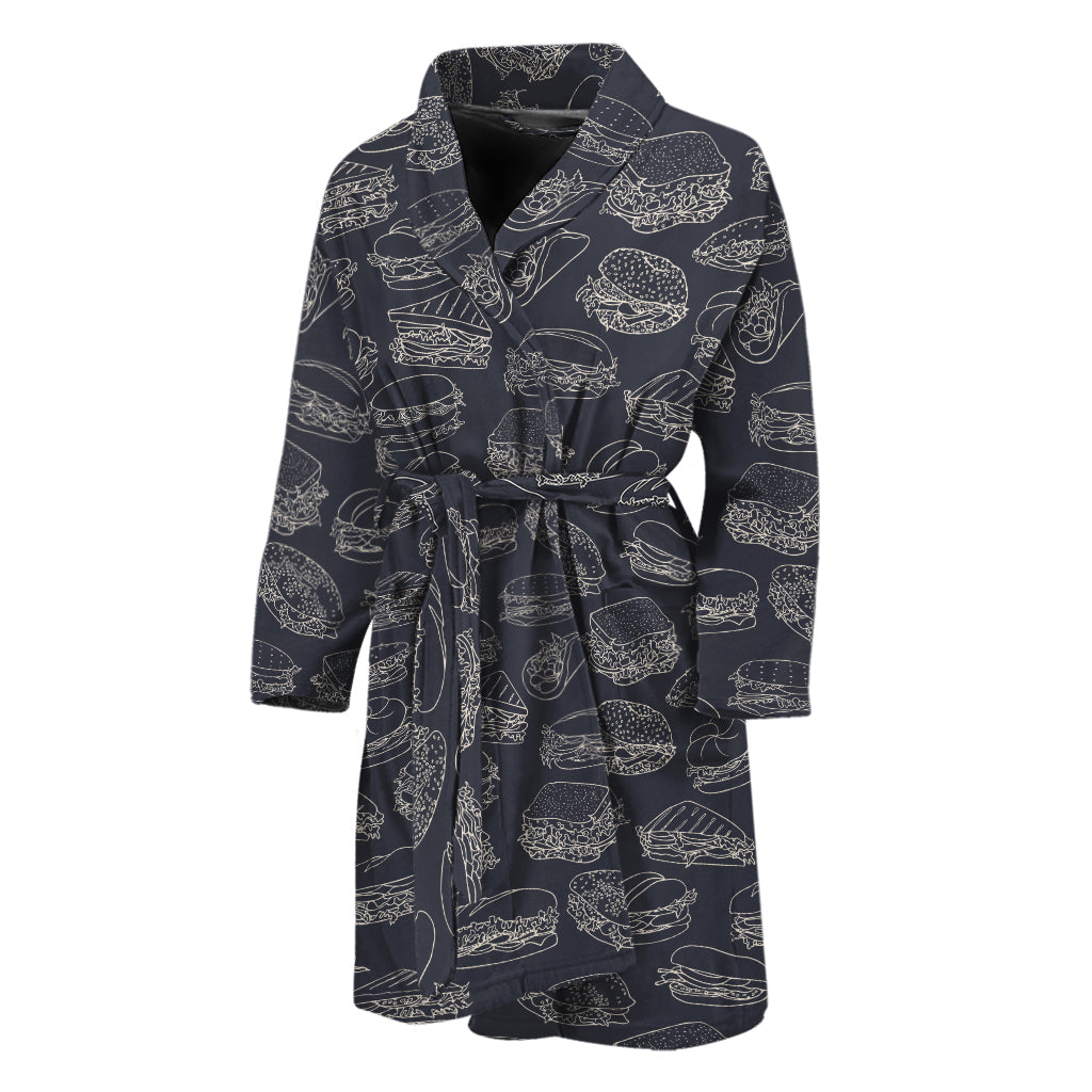 Navy Doodle Sandwich Pattern Print Men's Bathrobe