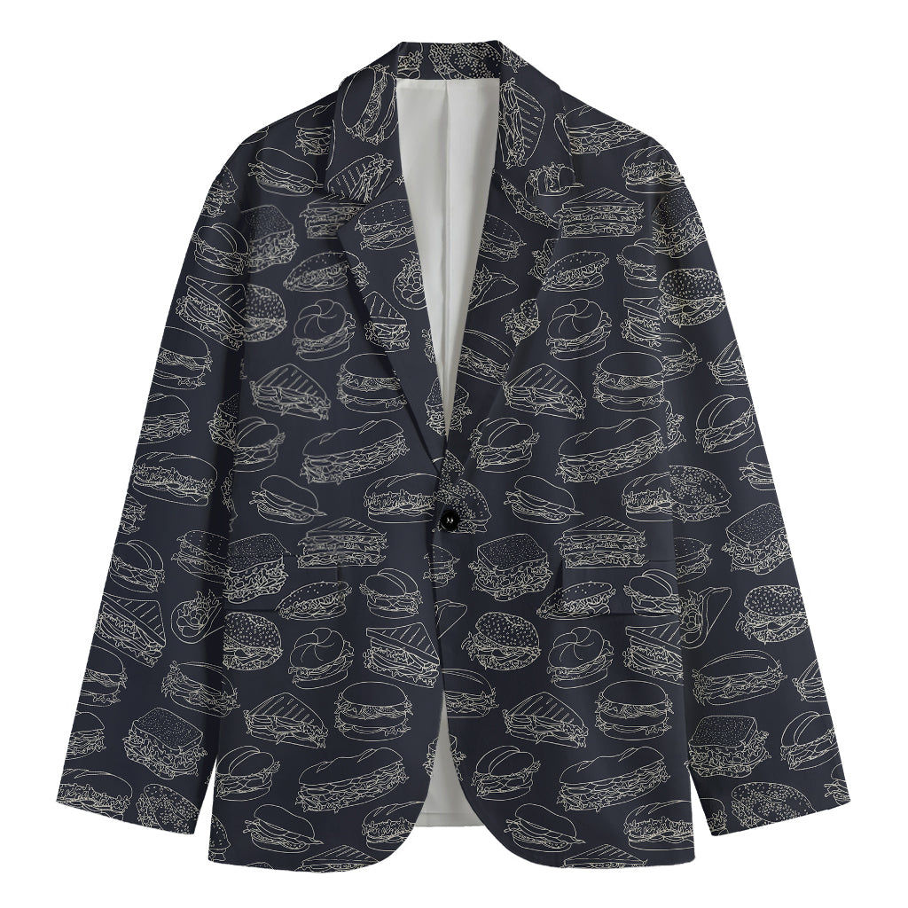 Navy Doodle Sandwich Pattern Print Men's Blazer