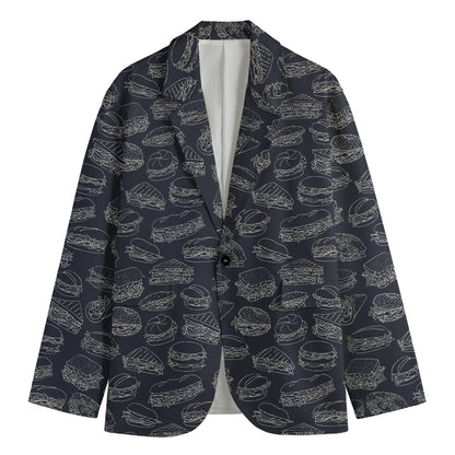 Navy Doodle Sandwich Pattern Print Men's Blazer