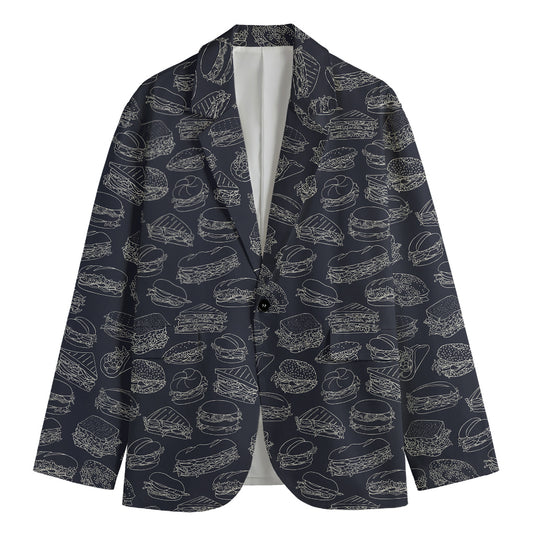 Navy Doodle Sandwich Pattern Print Men's Blazer