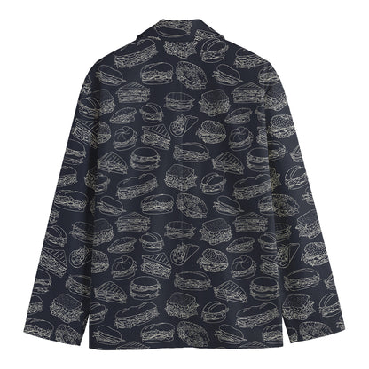 Navy Doodle Sandwich Pattern Print Men's Blazer