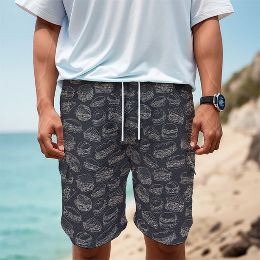 Navy Doodle Sandwich Pattern Print Men's Cargo Shorts