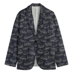 Navy Doodle Sandwich Pattern Print Men's Cotton Blazer