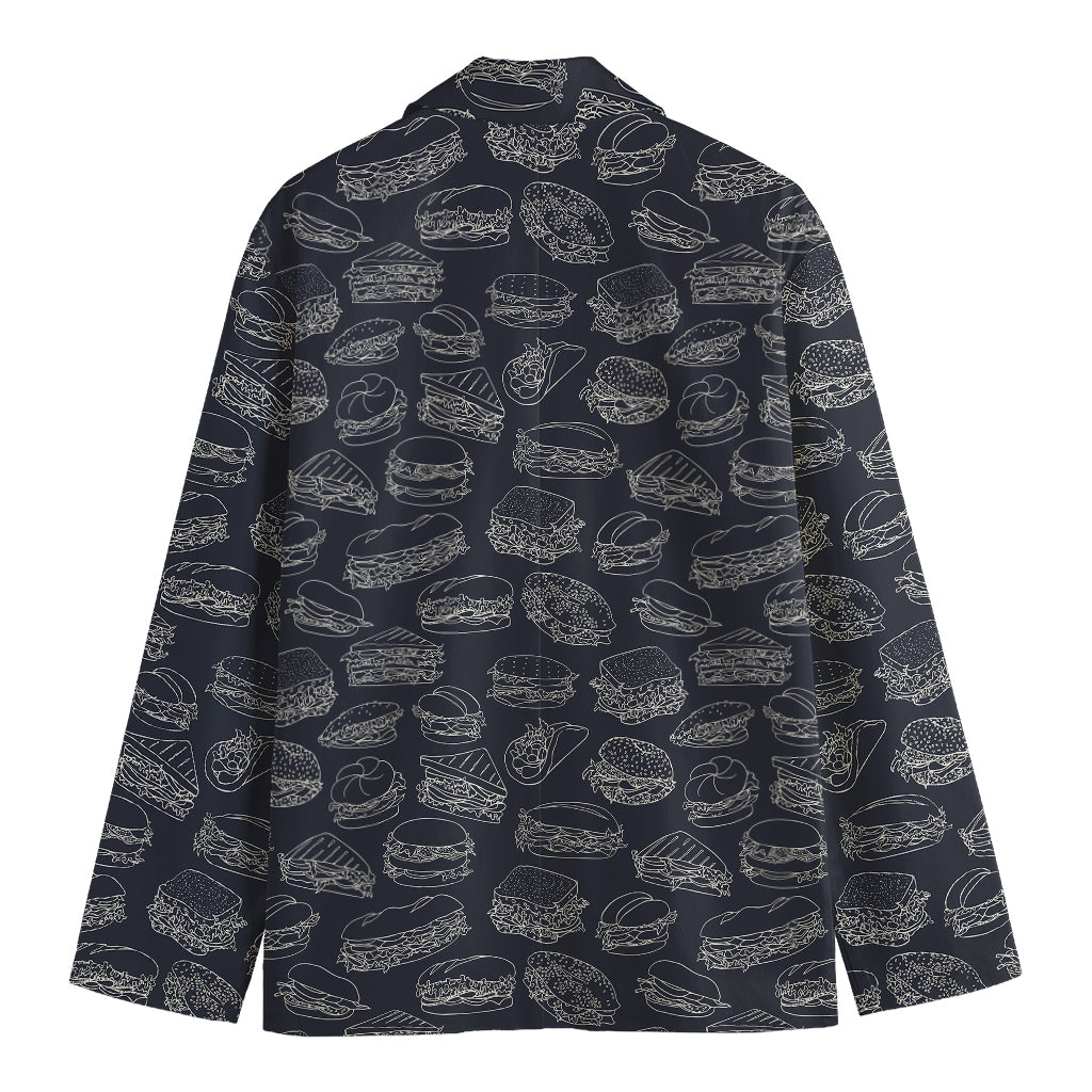 Navy Doodle Sandwich Pattern Print Men's Cotton Blazer