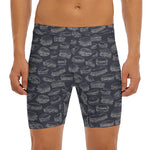 Navy Doodle Sandwich Pattern Print Men's Long Boxer Briefs