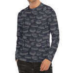 Navy Doodle Sandwich Pattern Print Men's Long Sleeve Rash Guard