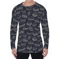 Navy Doodle Sandwich Pattern Print Men's Long Sleeve T-Shirt