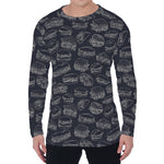 Navy Doodle Sandwich Pattern Print Men's Long Sleeve T-Shirt