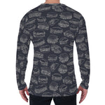 Navy Doodle Sandwich Pattern Print Men's Long Sleeve T-Shirt