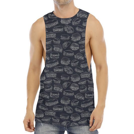 Navy Doodle Sandwich Pattern Print Men's Muscle Tank Top