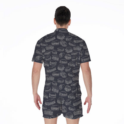 Navy Doodle Sandwich Pattern Print Men's Rompers