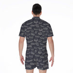 Navy Doodle Sandwich Pattern Print Men's Rompers