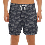 Navy Doodle Sandwich Pattern Print Men's Split Running Shorts