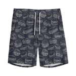 Navy Doodle Sandwich Pattern Print Men's Sports Shorts