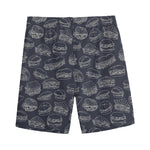 Navy Doodle Sandwich Pattern Print Men's Sports Shorts