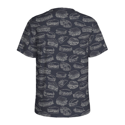 Navy Doodle Sandwich Pattern Print Men's Sports T-Shirt