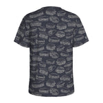 Navy Doodle Sandwich Pattern Print Men's Sports T-Shirt