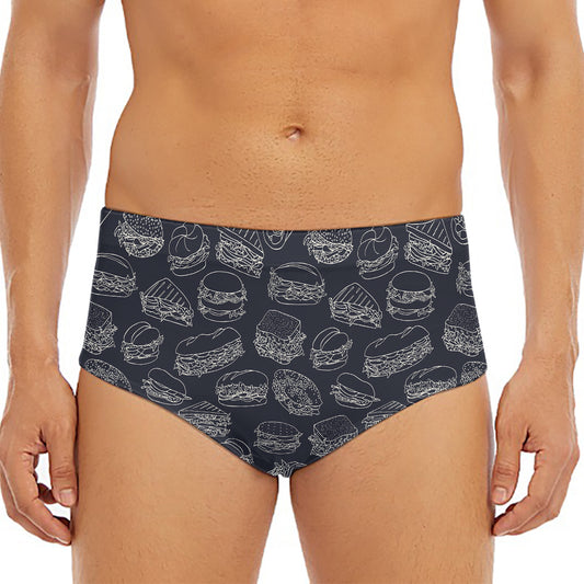 Navy Doodle Sandwich Pattern Print Men's Triangle Swim Briefs