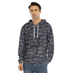 Navy Doodle Sandwich Pattern Print Men's Velvet Pullover Hoodie