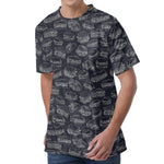 Navy Doodle Sandwich Pattern Print Men's Velvet T-Shirt