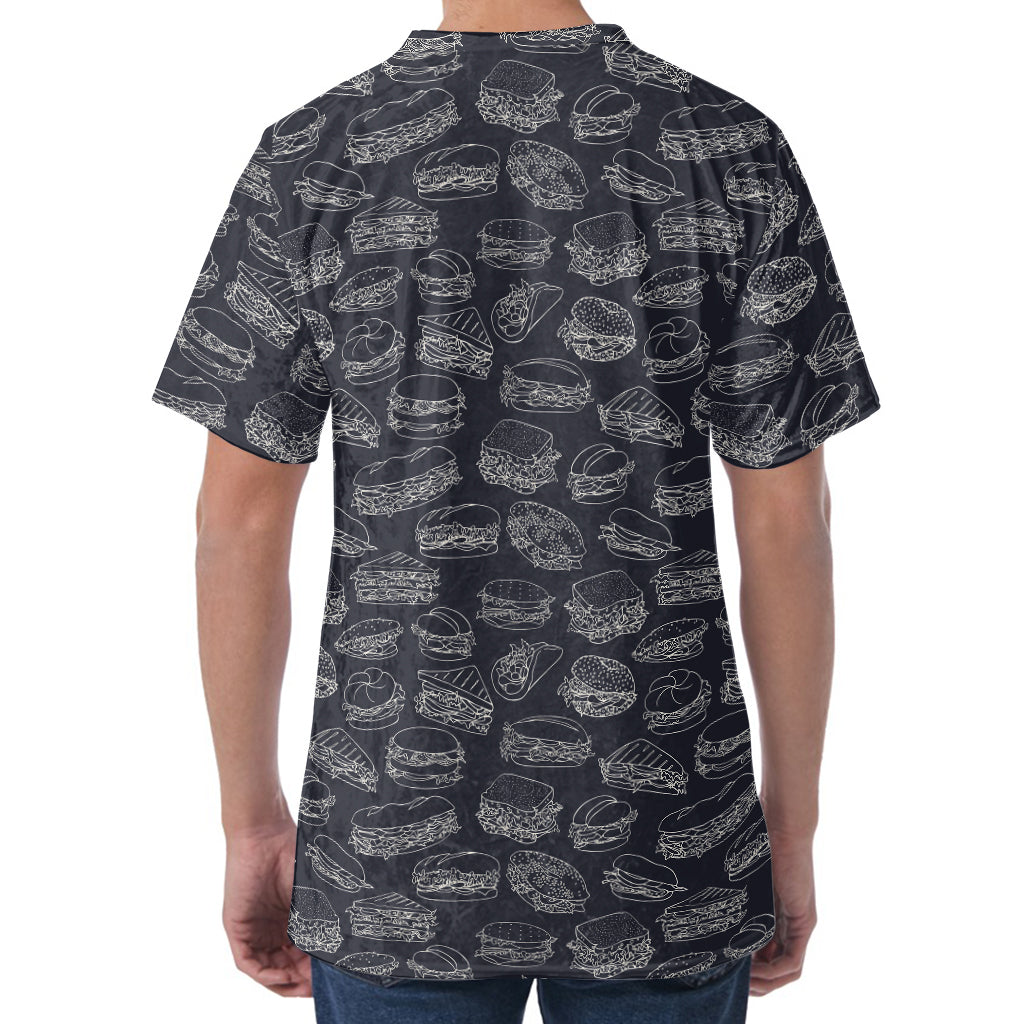 Navy Doodle Sandwich Pattern Print Men's Velvet T-Shirt