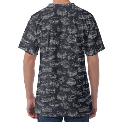Navy Doodle Sandwich Pattern Print Men's Velvet T-Shirt